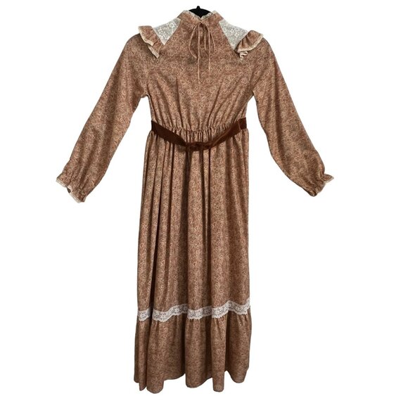 Vintage 70s Cinderella Prairie Dress Lace Ruffle Floral Western Sz 10 *READ* USA - Picture 2 of 10